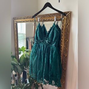 Green lace mini dress